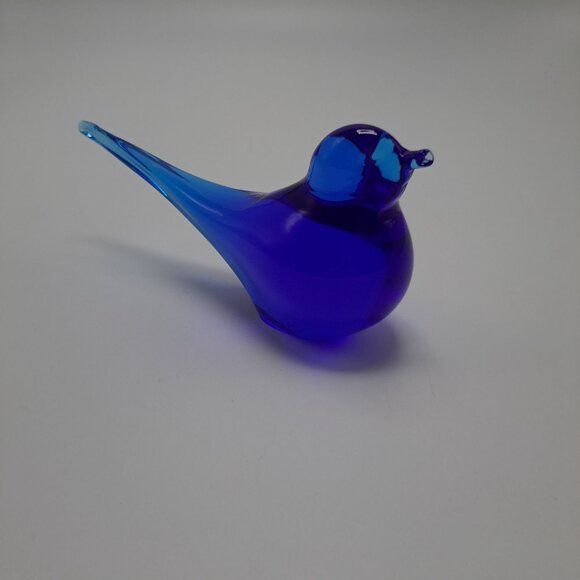 Hand Blown Blue Glass Bird Sculpture Decorative Art Piece Collectible Home Decor - Picture 8 of 12